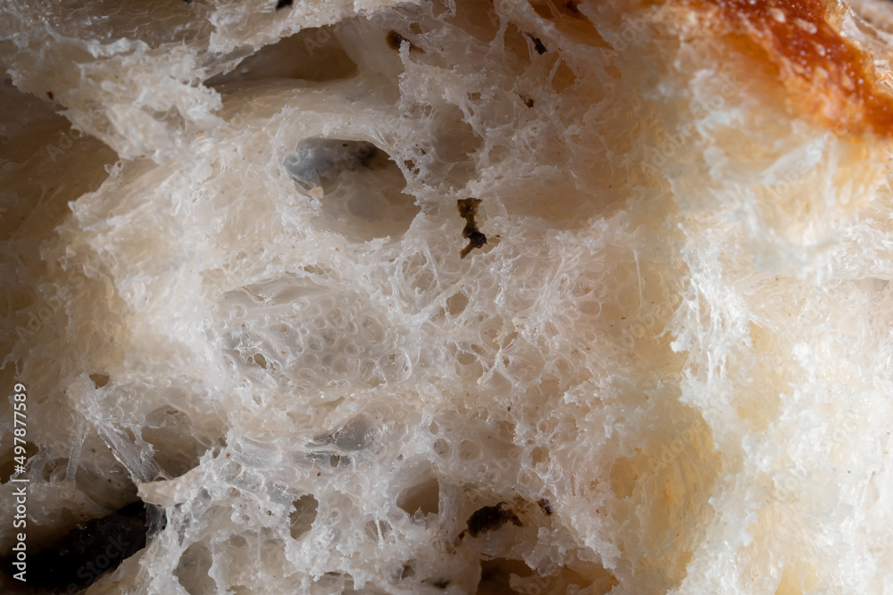 Obraz premium Super close up of the Olive French baguette bread cross section view