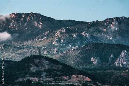 Koshka Rock on shining sea background. Simeiz town, Crimea, Russia photo