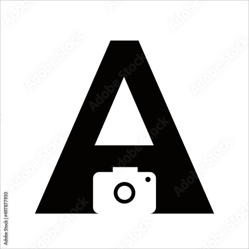 Creative Negative Space Camera With Letter A Logo Design Template Vector Illustrations