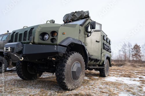 New armored personnel carrier armored car of the Ukrainian army. War in Ukraine. 2022