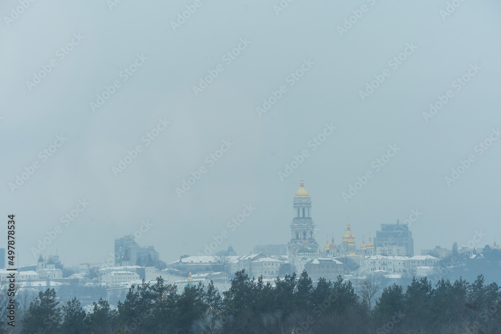 Fototapeta premium St. Sophia Cathedral in Kiev in winter snowfall. Ukraine.