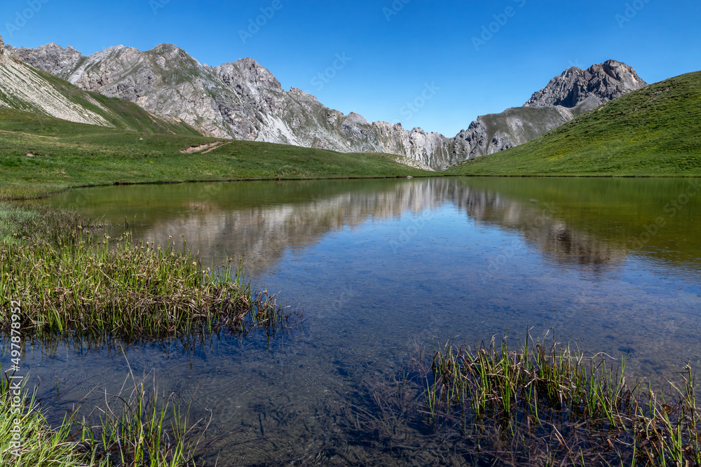 Lacs du Cogour en été , Massif du Queyras , Hautes-Alpes , France