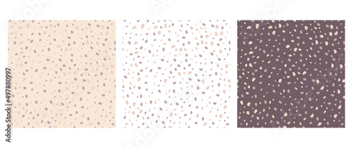 Collection of vector patterns. Prints in pastel colors. Pink and purple spots