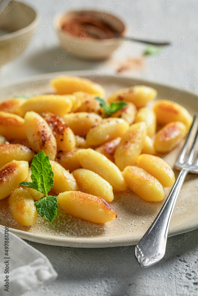Homemade potato dumplings made of flour and boiled potatoes. Homemade potato dumplings made of flour and boiled potatoes.
