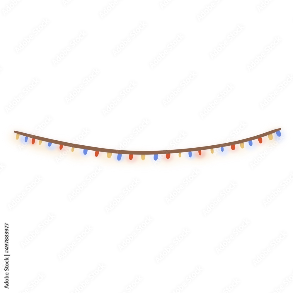 Cartoon red, yellow and blue shining garland on white background Cartoon red, yellow and blue shining garland on white background