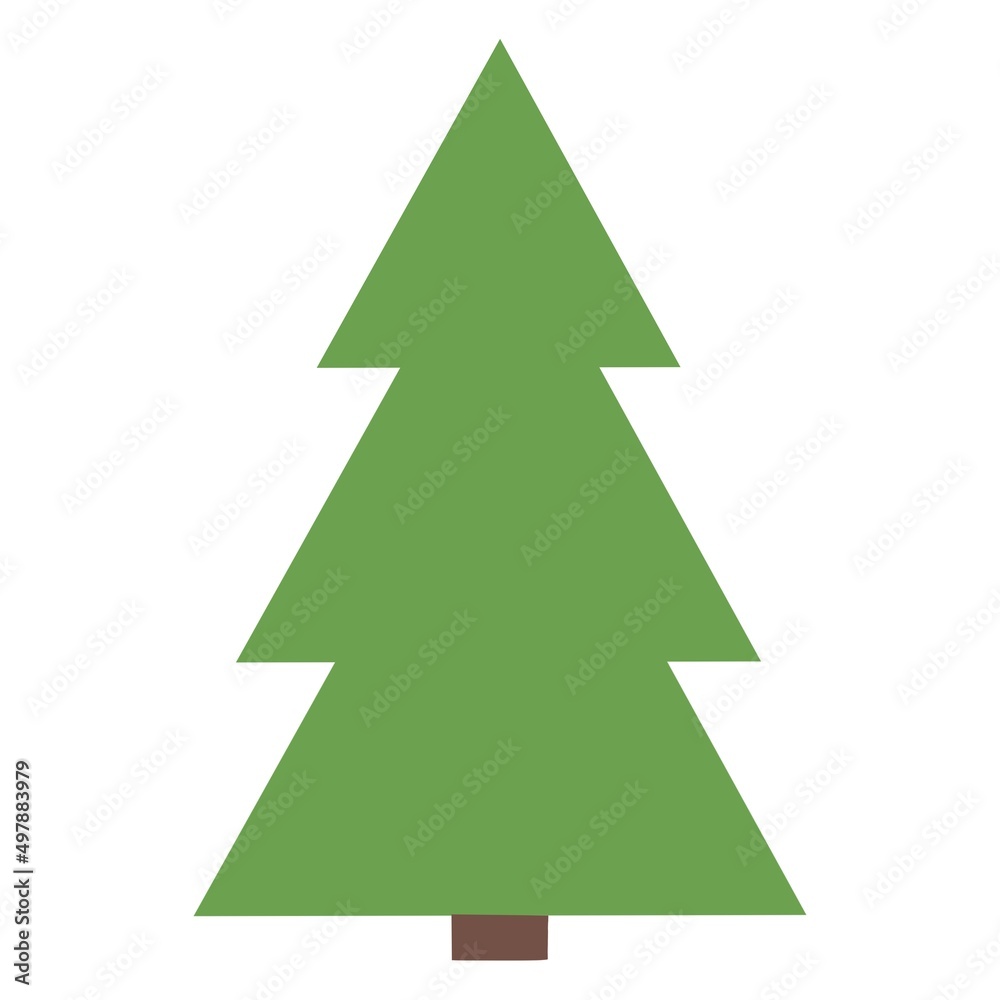 Cartoon green flat Christmas tree on white background Cartoon green flat Christmas tree on white background