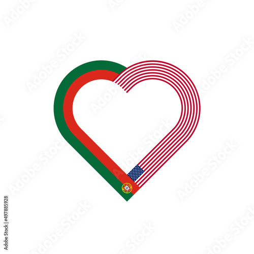 friendship concept. heart ribbon icon of portugal and united states flags. vector illustration isolated on white background