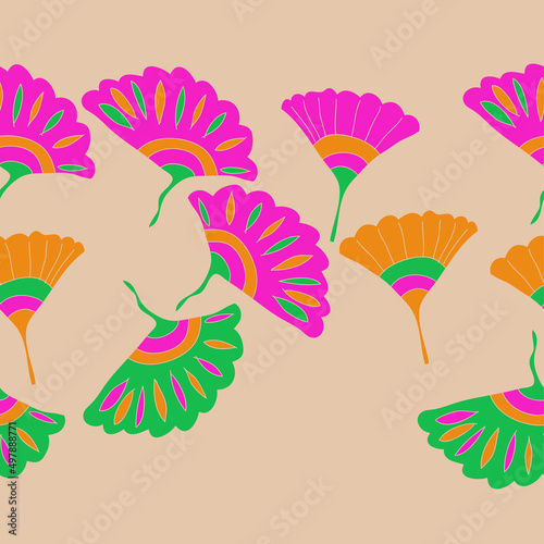Horizontal stylized colored fabulous leaves . Hand drawn.