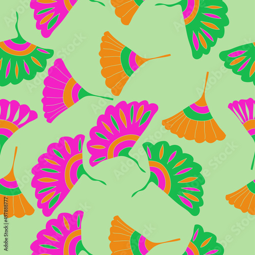 Seamless stylized colored fabulous leaves . Hand drawn.