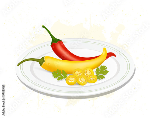 Yellow and Red chilli pepper vector illustration isolated on white background