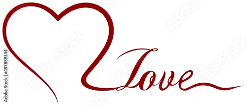 Herz Vektor in rot mit Love text. Abstrakte Foto Rahmen illustration. Weißer isolierter Hintergrund.