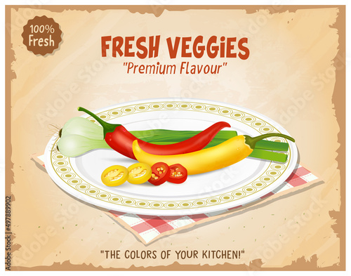 Combination of three chillies pepper Red, Green and Yellow vector illustration
