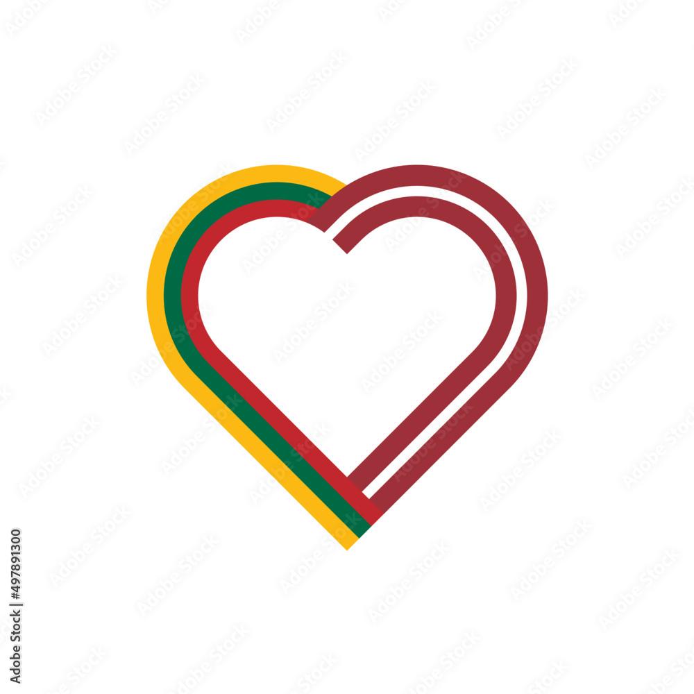heart ribbon icon of lithuania and latvia flags. vector illustration isolated on white background heart ribbon icon of lithuania and latvia flags. vector illustration isolated on white background