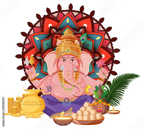 Ganesh Chaturthi cartoon on white background