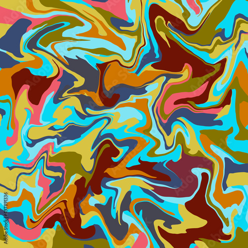 Bright multicolor marble design Abstract texture with dynamic interlaced curved lines in retro style © Olga