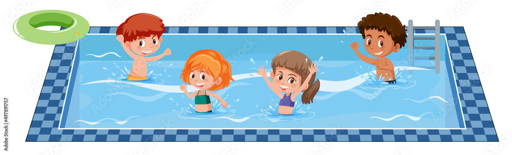 Happy children in swimming pool Stock Vector | Adobe Stock