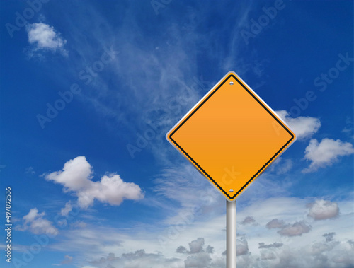 Warning sign with bleu sky background, Road sign mockup
