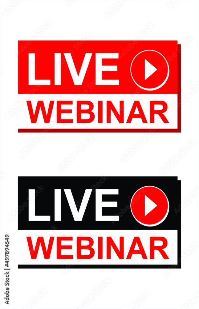 Live webinar icon set red and black and white , great design for any purposes. Red web banner on white background. Vector graphic illustration.