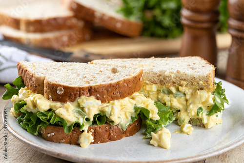 Egg salad sandwich on whole grain bread