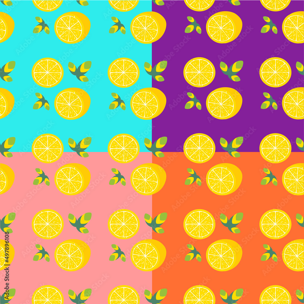 Fresh lemons background. Hand drawn overlapping backdrop. Colorful wallpaper vector. Seamless pattern with citrus fruits collection. Decorative illustration, good for printing