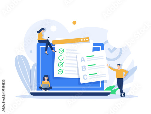 Online testing concept,education line art concept,E-learning