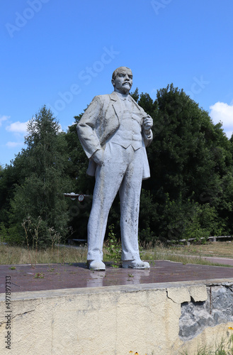 Old statue of Lenin, in the exclusion zone in the area of the Chernobyl disaster