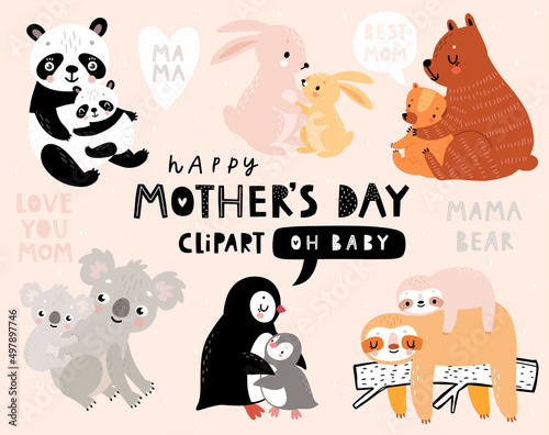Mother's Day hand drawn style clipart. Vector illustration.
