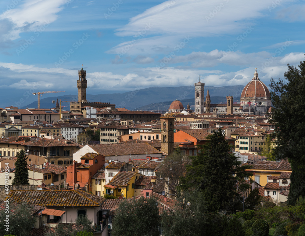 panoramic view of Florence Italy and cathedral 