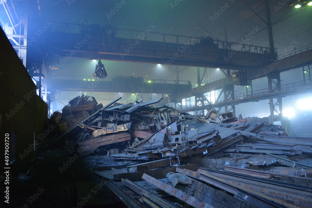 Fototapeta premium A mountain of scrap metal in the factory shop