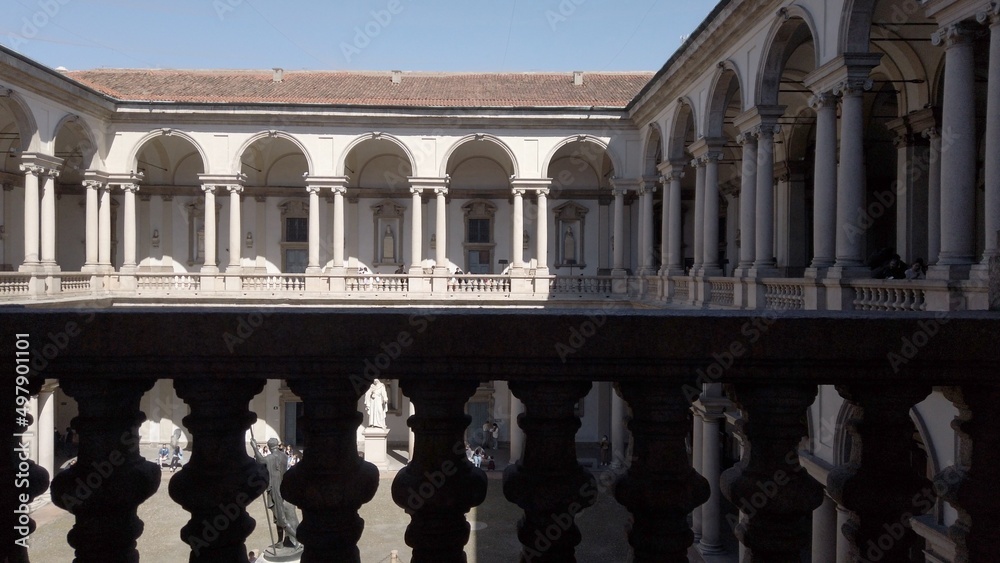 Fototapeta premium Europe, Italy , Milan April 2022 - Brera university open after finish of lockdown due Covid-19 Coronavirus epidemic - people and tourist coming to visit the art and sightseeing in the city