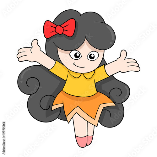 cute beautiful girl is performing dance ballet, doodle icon image kawaii