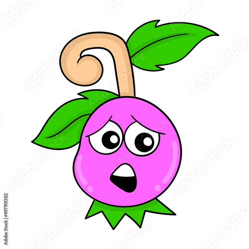 purple berry fruit sad sad face, doodle icon image kawaii