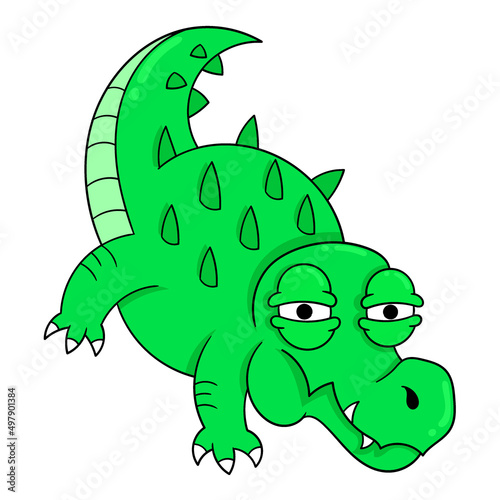 lazy bored looking green crocodile, doodle icon image kawaii