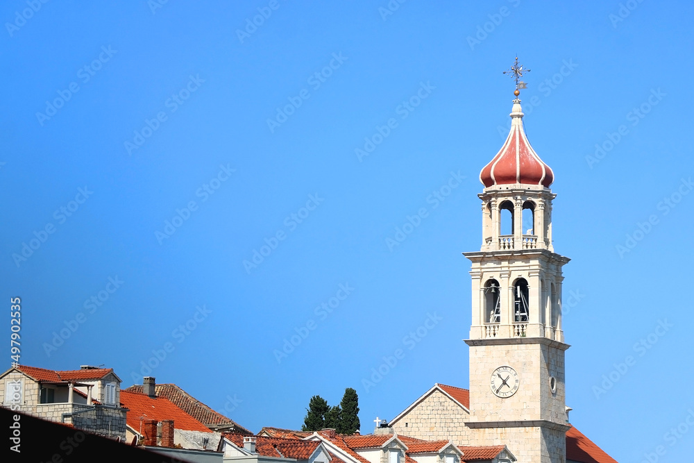 Bell tower, landmark in Sutivan, island Brac, Croatia.