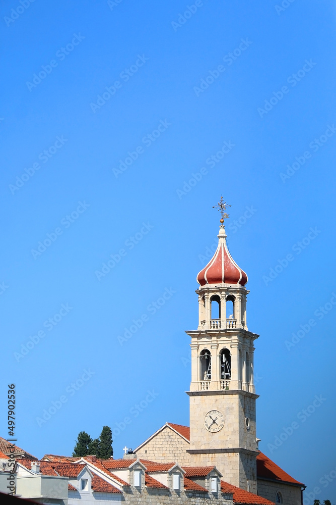 Bell tower, landmark in Sutivan, island Brac, Croatia.