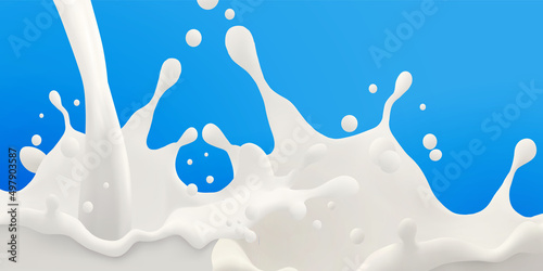 Milk jet background, milky splash, vector realistic liquid white splash on isolated background. 3d illustration.