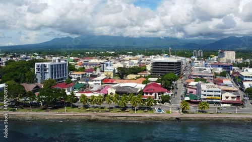 An aerial panoramic view of Dumaguete City streets (capital of Negros Oriental, Philippines) and a part of its boulevard.
