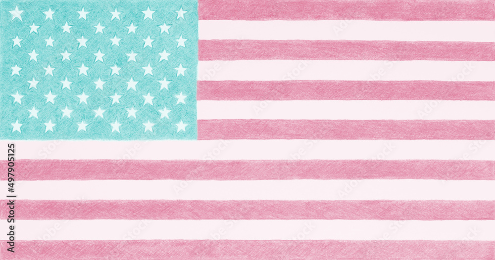 Obraz premium American national flag. Light patriotic background. US Stars and Stripes. U.S. flag with changed from official colors. Independence Day and Flag Day