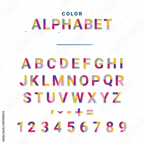 Creative font. Vector alphabet in color style. 