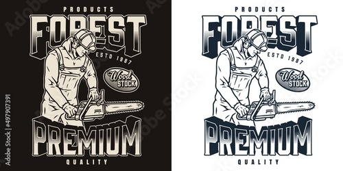 Logger with chainsaw monochrome logotype