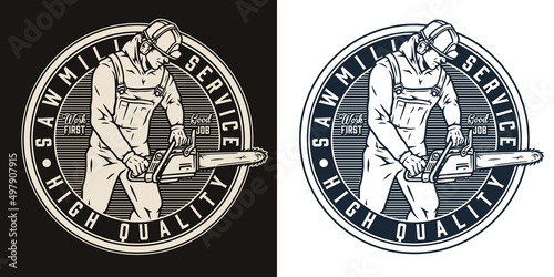 Sawmill service logotype with worker