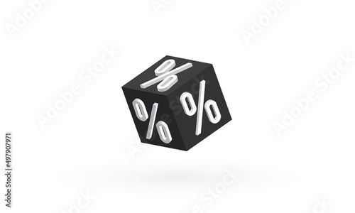 Black cube box with white percentage sign, Discount and sales