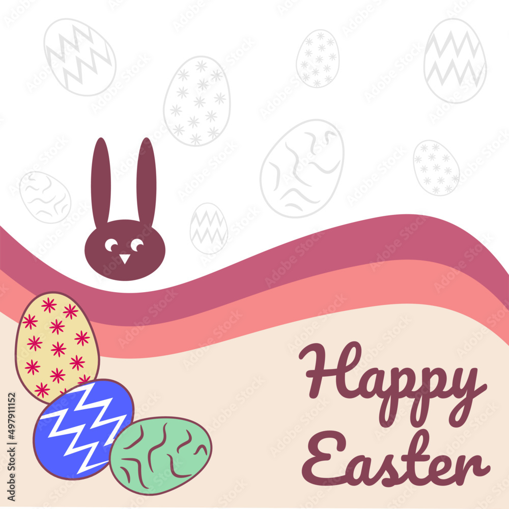 Happy easter greeting with eggs and rabbit illustration.