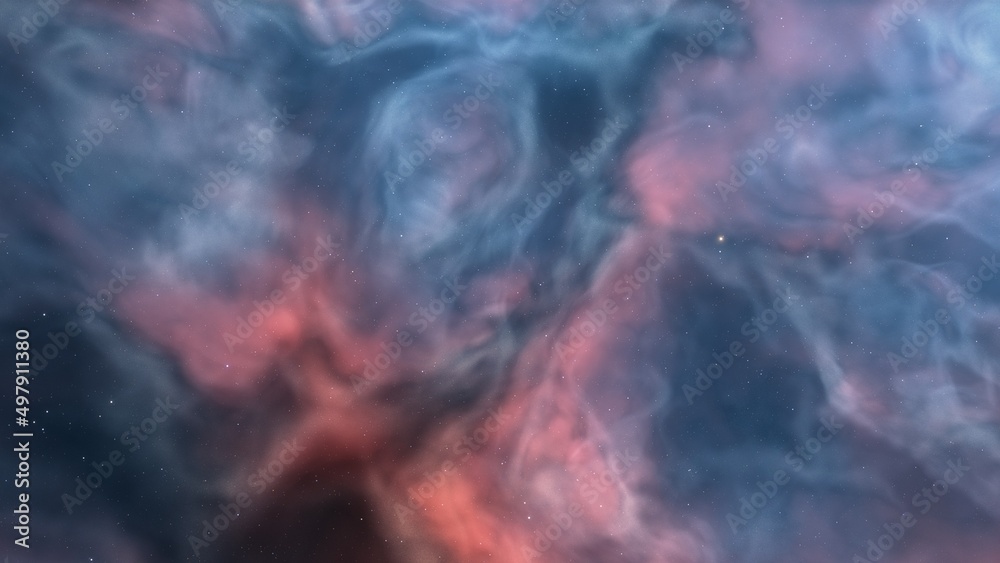nebula gas cloud in deep outer space, colorful space background with stars, 3d render