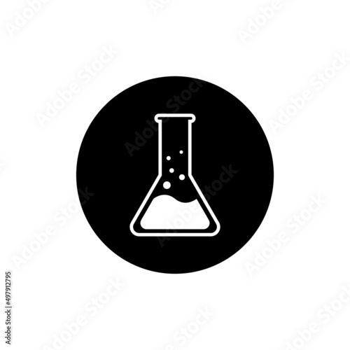 Chemistry flask icon in black round