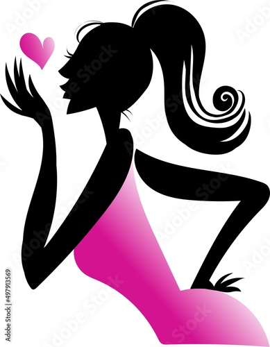 シルエット　投げキッスをする女性