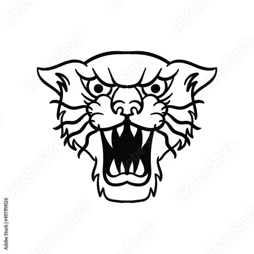 hand drawn wild cat head doodle illustration for tattoo stickers poster etc