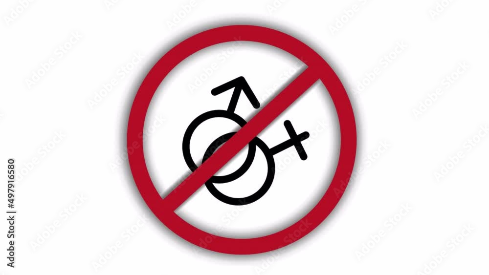 Vector video (animation) of a prohibition sign on which male and female gender signs appear and rotate (means no sex) Vector video (animation) of a prohibition sign on which male and female gender signs appear and rotate (means no sex)