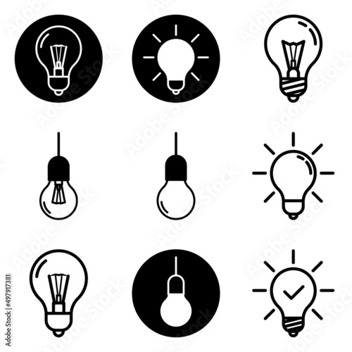 Lightbulbs2 Flat Icon Set Isolated On White Background