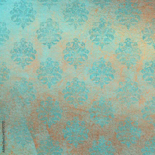 Blue eather texture with bronze vintage pattern. Scrapbook paper
